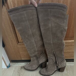 Vince Camuto Madolee Over The Knee Taupe Suede Leather Boots